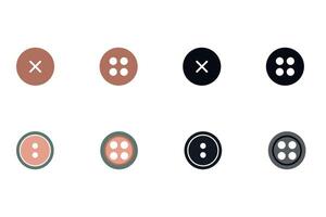 Flat colored and black and white round buttons with different holes. Clothes button icons. vector