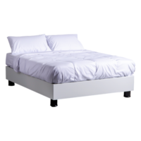 Modern White Bed with Soft Bedding in Simple Bedroom Setup png