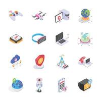 Isometric icons showcase various modern technologies. vector