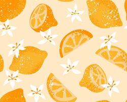 Summer lemon seamless pattern. Citrus fruit and flower background. Modern texture for cover, fabric, paper vector