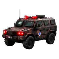Armored Military Vehicle with Red Lights and Urban Camouflage Design png