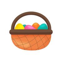 Basket with Easter eggs. In bright colours. In cartoon style. stock image isolated on white background. vector