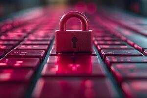 Cybersecurity Concept Red Lock on Keyboard for Data Protection and Online Security photo
