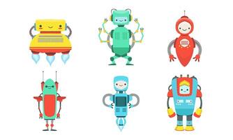 Set of cartoon multi-colored robots. illustration. vector