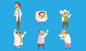 Set of images of crazy professors. illustration on a blue background. vector