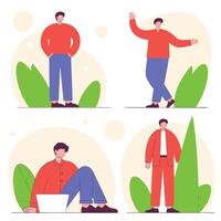 Flat boy Character in red dress Illustrations in different Poses vector