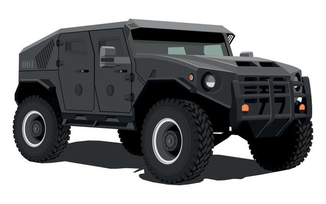military armored army vehicle green color on white background