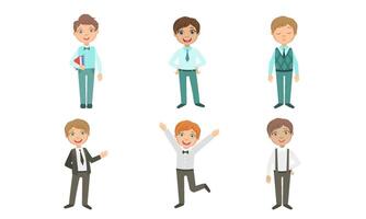 Set of images of boys in different school uniforms. illustration. vector