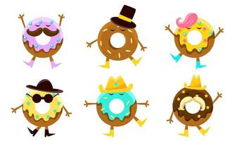 Collection of Donuts Cartoon Characters, Humanized Glazed Doughnuts with Different Funny Faces Illustration vector