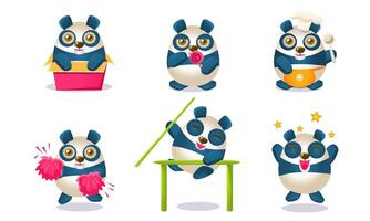 Cute Funny Pandas Characters Set, Adorable Chinese Humanized Animals in Different Situations Illustration vector