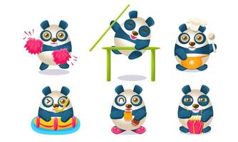 Cute Pandas Characters Set, Adorable Humanized Animals in Different Situations Illustration vector