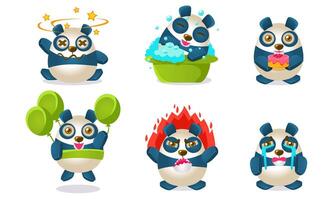 Cute Funny Pandas Characters Set, Adorable Humanized Animals in Different Situations Illustration vector