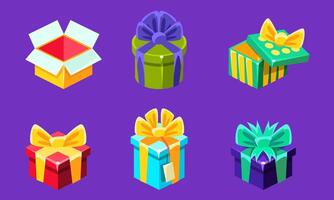 Colorful Gift Boxes with Bows Set, Different Open and Closed Present Boxes Illustration vector
