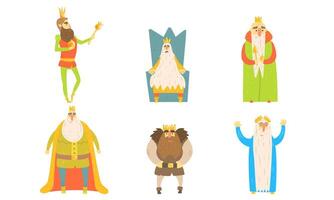 Funny King Posing in Different Situations Set Illustration, Fairy Tale Cartoon Characters Illustration vector