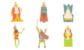 Funny King Cartoon Characters Posing in Different Situations Set Illustration vector