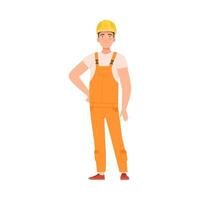 Man is standing in an orange jumpsuit and helmet. illustration. vector