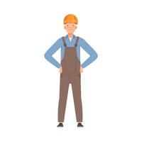 Builder in gray overalls is standing. Front view. illustration. vector