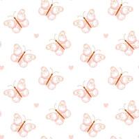 Cute seamless pattern with butterflies and hearts. Seamless pattern with pink butterflies and flowers in wings. Perfect for baby shower, kids textile, fabric, wrapping paper and so on vector