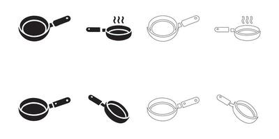 Frying pan icons set in black vector