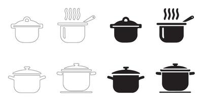 cooking pan icons set in black color simple vector