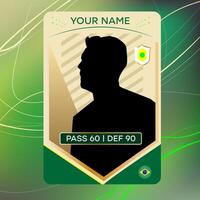 Customizable sports card template featuring a silhouette of a player with editable name and stats vector