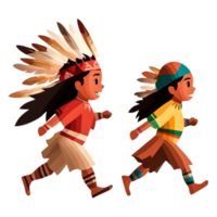Two Native American Children Running with Joyful Expressions png