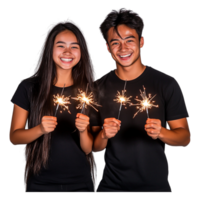 Happy Young People Celebrating with Sparkler Fireworks at Night png