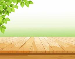Empty wooden tabletop over green background with copy space vector