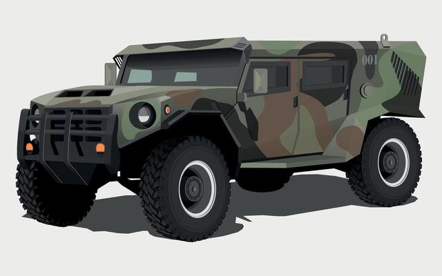 military army armored command vehicle in green camouflage khaki on white background