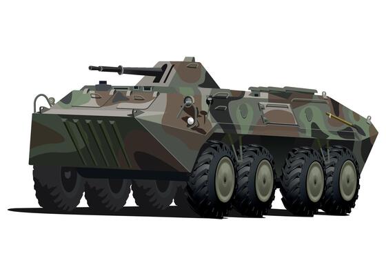 military army armored personnel carrier in green camouflage khaki on white background