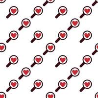 Magnifying glass with red Heart seamless pattern - love search background vector