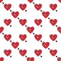 Red Heart with arrow seamless pattern - romantic passion and emotions background vector