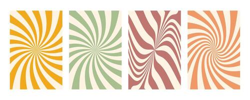 Groovy swirl stripe set. Hand drawn groovy, hippie backgrounds. Y2k aesthetic. Distorted swirl stripes, warped streaks, fluid liquid lines, doodle waves. Swirl rectangle templates collection. vector