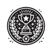 A stylized, black and white graphic of a trophy with a starburst effect. vector