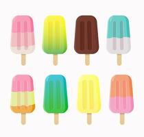 Ice cream set of 8 different colors. Isolated on white background. vector