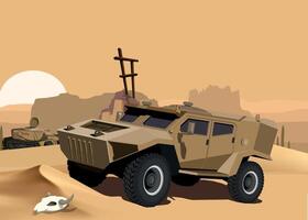 army armored command vehicle in khaki sand camouflage against desert and sand background vector