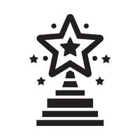 A simple, elegant graphic of a trophy, encircled by laurel wreath and radiating starbursts. vector