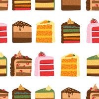 cakes slice seamless pattern with berries in cartoon style. desert illustration. birthday background vector
