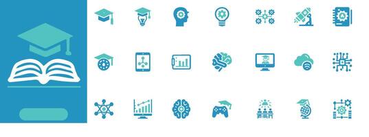Discover editable Education and Learning icons. Perfect for e learning, AI teaching, STEM, and global education designs vector