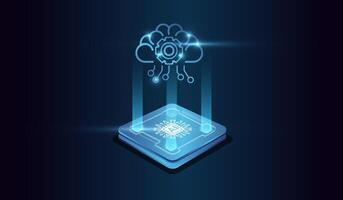 The Computer microchip, and Binary code in digital brain form compose. and Artifical intelligence technology concept on Brightly glowing AI chip with light circuit board. vector