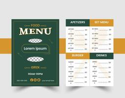 simple looking two page menu card design vector