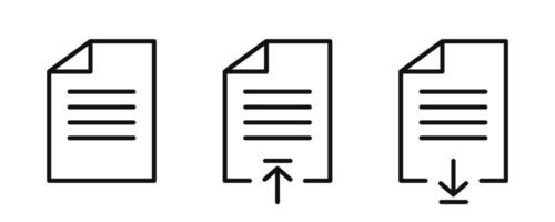 Document icon set. Download and upload document or files line icon. vector
