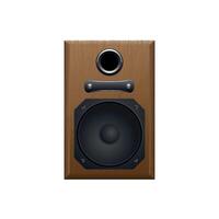 Music tabletop speaker with one dynamic and a subwoofer in a wooden case vector