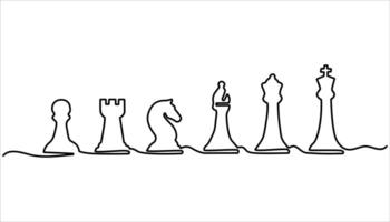 Continuous one line drawing of chess pieces. Strategic planning, business development strategy, tactics in entrepreneurship vector