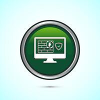 Firewall icon design illustration. Brick wall and fire icon, Internet security sign, Green color round button design vector
