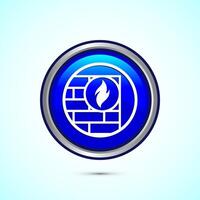 Firewall icon design illustration. Brick wall and fire icon, Internet security sign, Blue color round button design vector