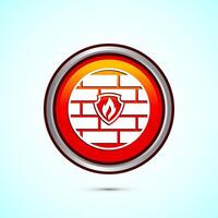 Firewall icon design illustration. Brick wall and fire icon, Internet security sign, Orange color round button design vector