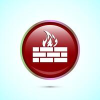 Firewall icon design illustration. Brick wall and fire icon, Internet security sign, Red color round button design vector