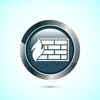 Firewall icon design illustration. Brick wall and fire icon, Internet security sign, Gray color round button design vector