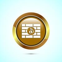 Firewall icon design illustration. Brick wall and fire icon, Internet security sign, Gold color round button design vector